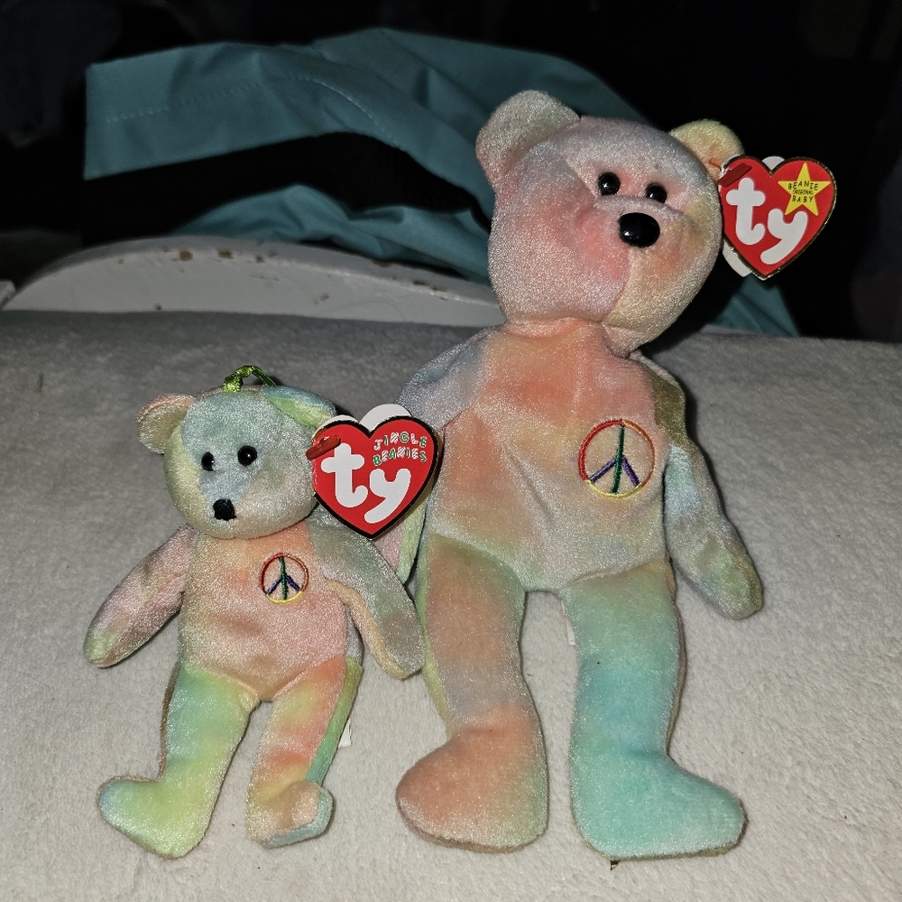 TY JINGLE BEANIE "Peace" 2001 / TY BEANIE BABY "PEACE"  1996 RARE 4053